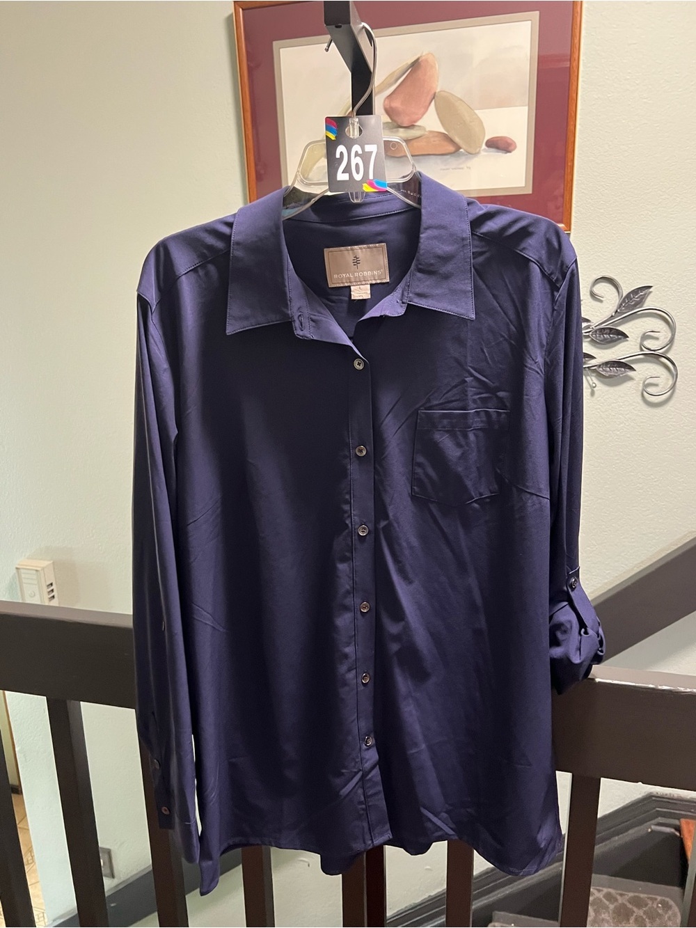 NWOT Royal Robbins Women's Navy Button-Front Shirt Large #267
